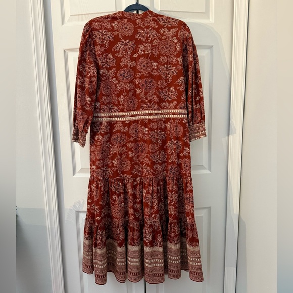 New Veronica Beard Swedie Red rust Floral Cotton Border Print Midi Dress paisley - Picture 10 of 15